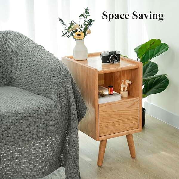 Cttasty Night Stand, Solid Wood Nightsatnd with One Drawer & Open Shelf, Mid Century Modern Nightstand, Durable & Sturdy Small End Table, 11.81 W x 15.75 D x 22.05 H Inches, (Natural) - Image 9
