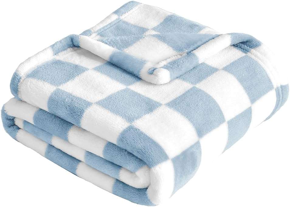 Yurhap Checkered Baby Blanket Fleece Baby Blankets for Boys, Ultra Soft Cozy Fluffy Infant Toddler Newborn Receiving Blankets for Crib Stroller, 30''x40'', Blue - Image 1