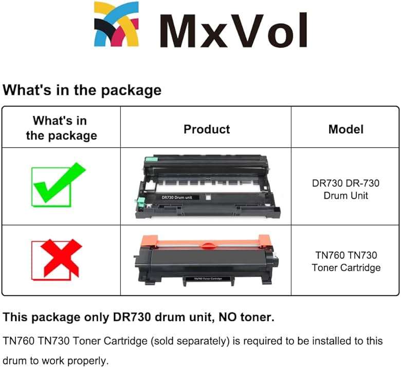 MxVol DR730 Drum Compatible Replacement for Brother DR730 DR-730 Drum Unit for Brother Printer HL-L2325DW HL-L2350DW HL-L2390DW HL-L2395DW MFC-L2710DW L2717DW MFC-L2750DW 2-Pack Drum (NO-Tone) - Image 2