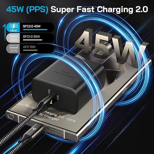 45W Super Fast Charger USB C, 45 Watt Type-C Android Phone Charger Fast Charging Block with 10FT Type C Cords for Samsung Galaxy S26 Ultra/S25 Ultra/S24 Ultra/S24+/S23 Ultra/S22 Plus, Tab S9/S8 Ultra - Image 2