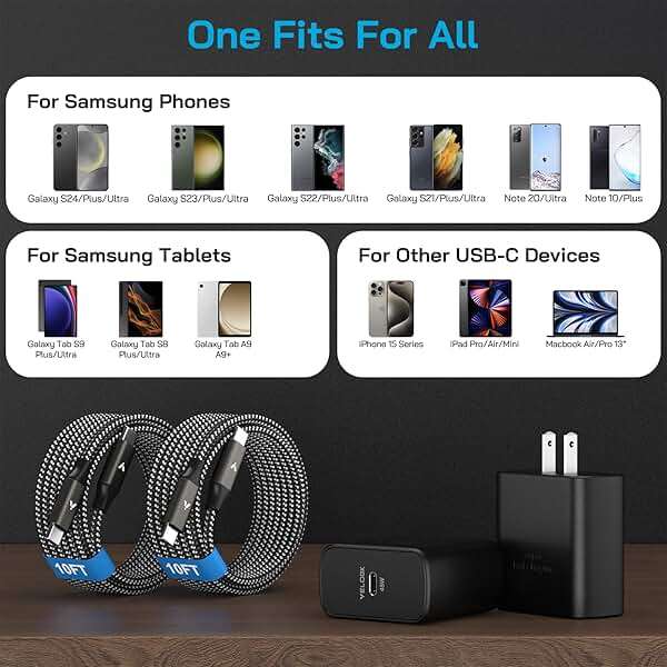 45W Super Fast Charger USB C, 45 Watt Type-C Android Phone Charger Fast Charging Block with 10FT Type C Cords for Samsung Galaxy S26 Ultra/S25 Ultra/S24 Ultra/S24+/S23 Ultra/S22 Plus, Tab S9/S8 Ultra - Image 4