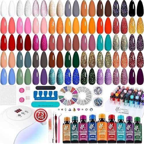 Lavender Violets 73 Pcs Gel Nail Polish Kit with U V Light, 45 Colors with Nail Primer,Builder Base,Matte & Glossy Top Coat Soak Off Manicure Tools Gifts for Women LA06 - Image 1
