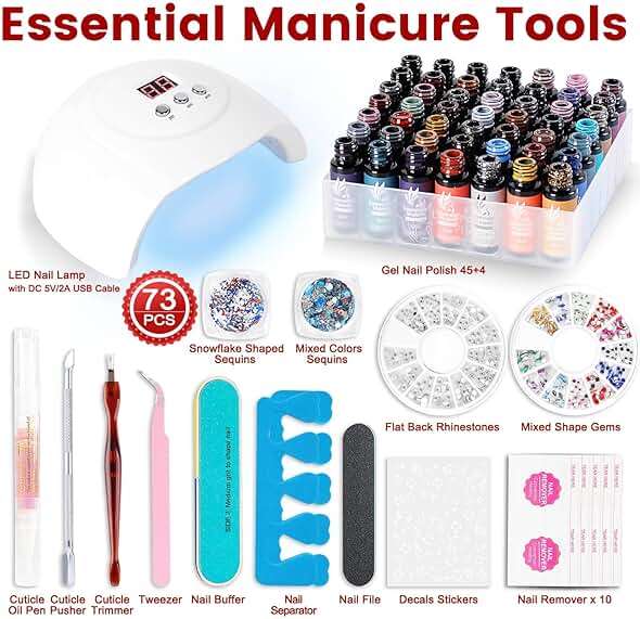 Lavender Violets 73 Pcs Gel Nail Polish Kit with U V Light, 45 Colors with Nail Primer,Builder Base,Matte & Glossy Top Coat Soak Off Manicure Tools Gifts for Women LA06 - Image 4