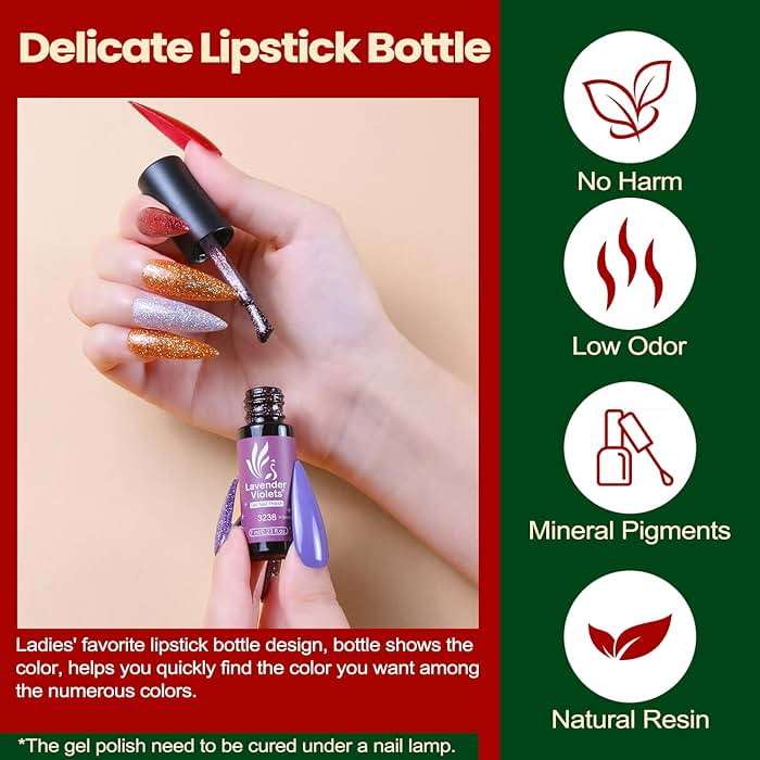 Lavender Violets 73 Pcs Gel Nail Polish Kit with U V Light, 45 Colors with Nail Primer,Builder Base,Matte & Glossy Top Coat Soak Off Manicure Tools Gifts for Women LA06 - Image 7