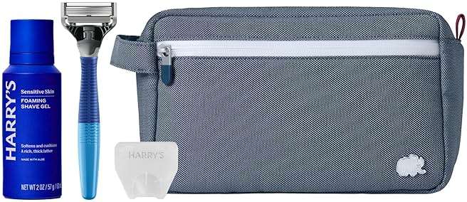 Harry's Travel Shaving Kit for Men - Toiletry Bag, Razor, Foaming Shave Gel, and Blade Cover -Travel Size Toiletries - Image 1