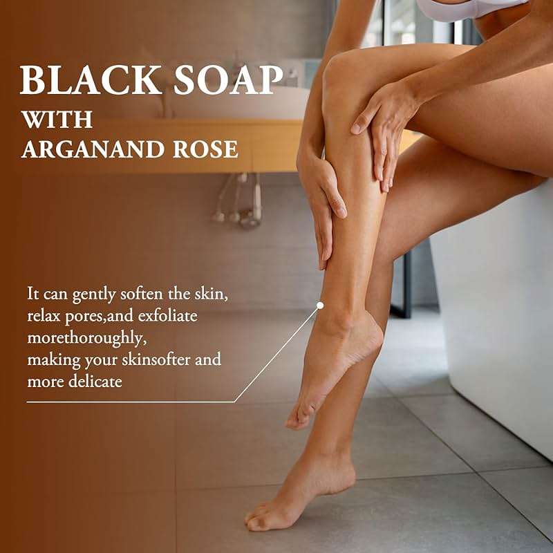Morocco Black Soap with Argan and Rose, Morocco Black Beldi Bar Exfoliating Soaps, Moroccan Black Soap Hammam, Moroccos Body Scrub with Exfoliating Glove, 2 PCS - Image 4