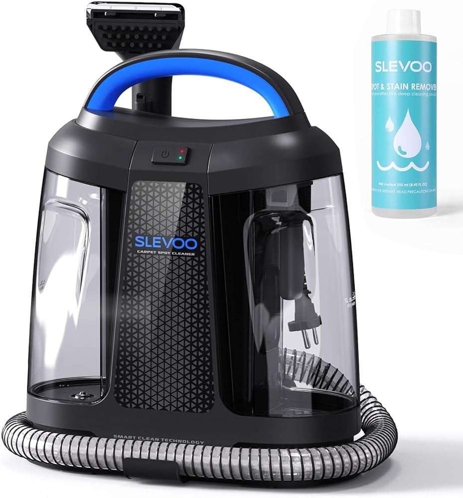 Slevoo 450W Portable Carpet Cleaner Machine with 1 Bottle Cleaning Solutions, Strong Suction Upholstery and Furniture Cleaner for Cleaning Stairs, Car Interiors, for Pet Footprint, Dust, Oil(AU-C003) - Image 1
