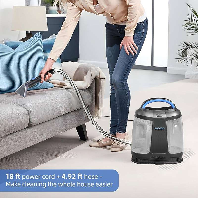 Slevoo 450W Portable Carpet Cleaner Machine with 1 Bottle Cleaning Solutions, Strong Suction Upholstery and Furniture Cleaner for Cleaning Stairs, Car Interiors, for Pet Footprint, Dust, Oil(AU-C003) - Image 2