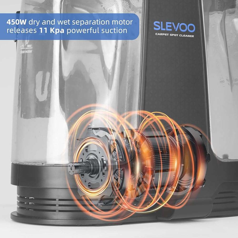 Slevoo 450W Portable Carpet Cleaner Machine with 1 Bottle Cleaning Solutions, Strong Suction Upholstery and Furniture Cleaner for Cleaning Stairs, Car Interiors, for Pet Footprint, Dust, Oil(AU-C003) - Image 6