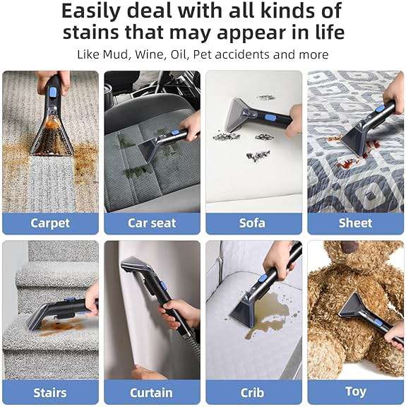 Slevoo 450W Portable Carpet Cleaner Machine with 1 Bottle Cleaning Solutions, Strong Suction Upholstery and Furniture Cleaner for Cleaning Stairs, Car Interiors, for Pet Footprint, Dust, Oil(AU-C003) - Image 7