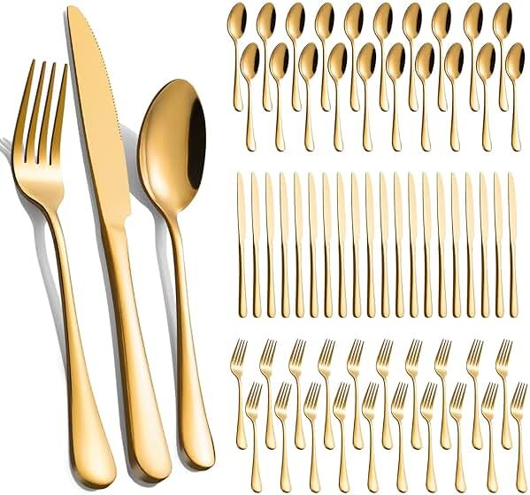 60-Pcs Gold Silverware Set - Stainless Steel Flatware Cutlery Set Service for 20, Mirror Polished Gold Flatware Set Include Forks Spoons Knives for Home, Wedding, Restaurant, Dishwasher Safe - Product Image