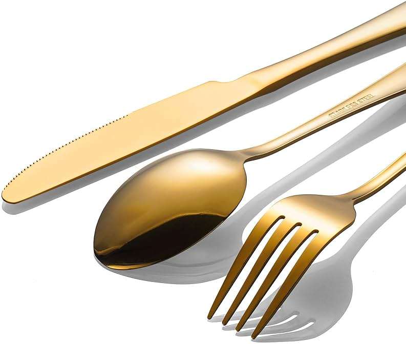 60-Pcs Gold Silverware Set - Stainless Steel Flatware Cutlery Set Service for 20, Mirror Polished Gold Flatware Set Include Forks Spoons Knives for Home, Wedding, Restaurant, Dishwasher Safe - Image 4