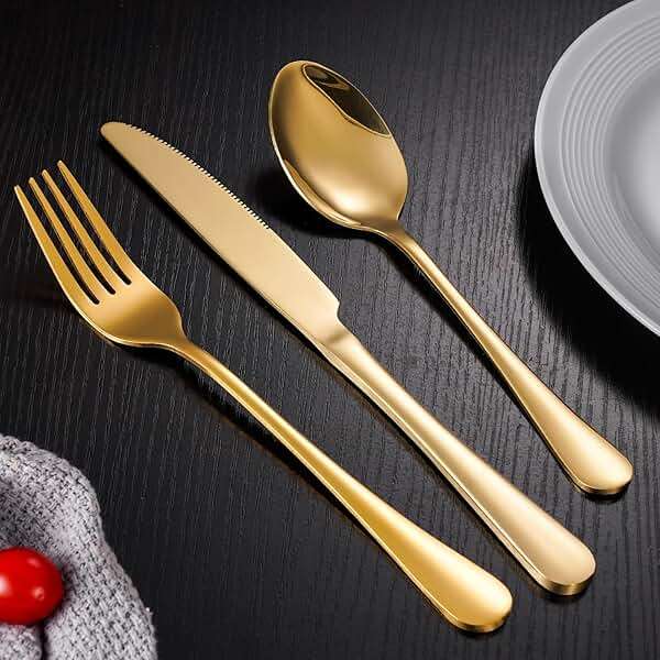 60-Pcs Gold Silverware Set - Stainless Steel Flatware Cutlery Set Service for 20, Mirror Polished Gold Flatware Set Include Forks Spoons Knives for Home, Wedding, Restaurant, Dishwasher Safe - Image 5