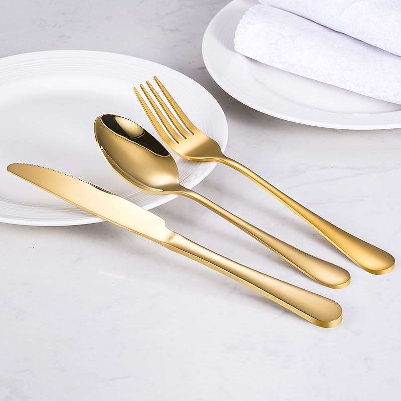 60-Pcs Gold Silverware Set - Stainless Steel Flatware Cutlery Set Service for 20, Mirror Polished Gold Flatware Set Include Forks Spoons Knives for Home, Wedding, Restaurant, Dishwasher Safe - Image 6
