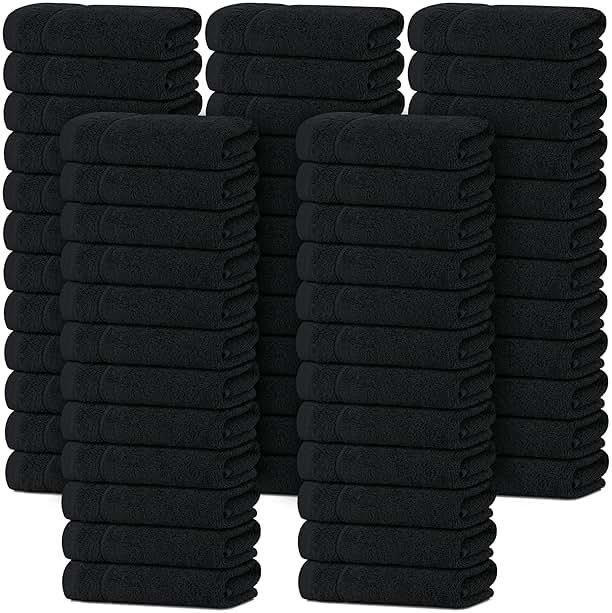 Tens Towels Pack of 60 Washcloths, 12 x 12 Inches, Lighter Weight, Quick to Dry, Super Soft & Absorbent, Gentle Face Towels, Hotel Quality, Perfect for Bathroom, Gym, Spa (Black, 60 Pack) - Product Image
