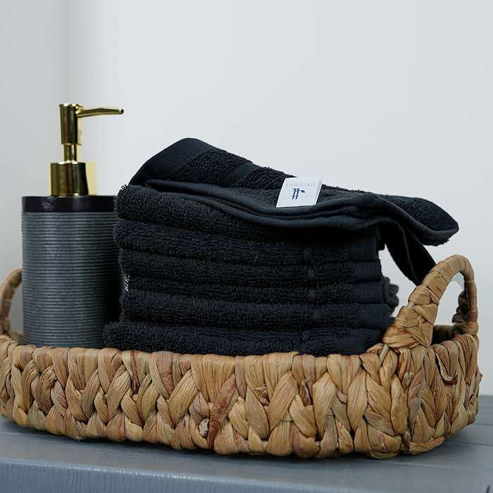 Tens Towels Pack of 60 Washcloths, 12 x 12 Inches, Lighter Weight, Quick to Dry, Super Soft & Absorbent, Gentle Face Towels, Hotel Quality, Perfect for Bathroom, Gym, Spa (Black, 60 Pack) - Image 2