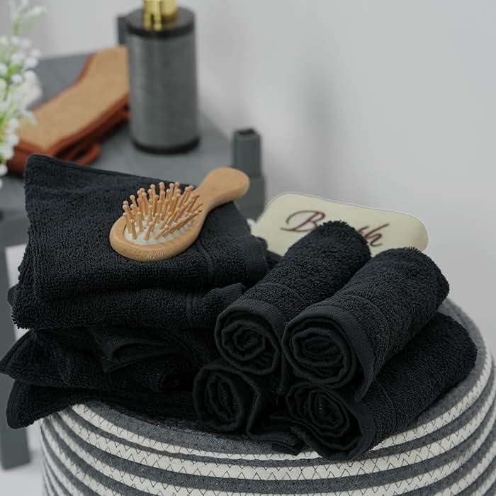 Tens Towels Pack of 60 Washcloths, 12 x 12 Inches, Lighter Weight, Quick to Dry, Super Soft & Absorbent, Gentle Face Towels, Hotel Quality, Perfect for Bathroom, Gym, Spa (Black, 60 Pack) - Image 4