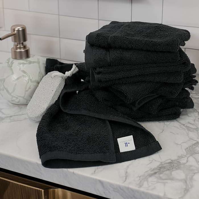 Tens Towels Pack of 60 Washcloths, 12 x 12 Inches, Lighter Weight, Quick to Dry, Super Soft & Absorbent, Gentle Face Towels, Hotel Quality, Perfect for Bathroom, Gym, Spa (Black, 60 Pack) - Image 8