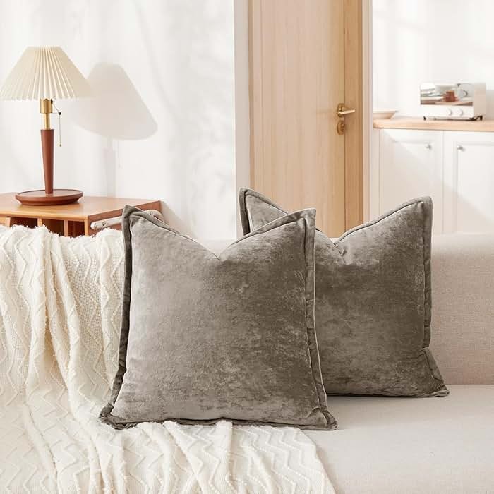 COCOPLOCEUS Velvet Euro Pillow Shams, 2 Pack 26x26 Brown Solid Square Decorative Throw Pillow Covers, Soft Washable Invisible Zipper Cushion Cases for Living Room Sofa, Couch & Bedroom - Product Image