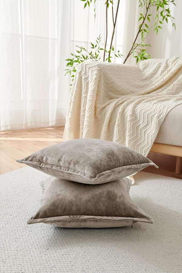 COCOPLOCEUS Velvet Euro Pillow Shams, 2 Pack 26x26 Brown Solid Square Decorative Throw Pillow Covers, Soft Washable Invisible Zipper Cushion Cases for Living Room Sofa, Couch & Bedroom - Image 2