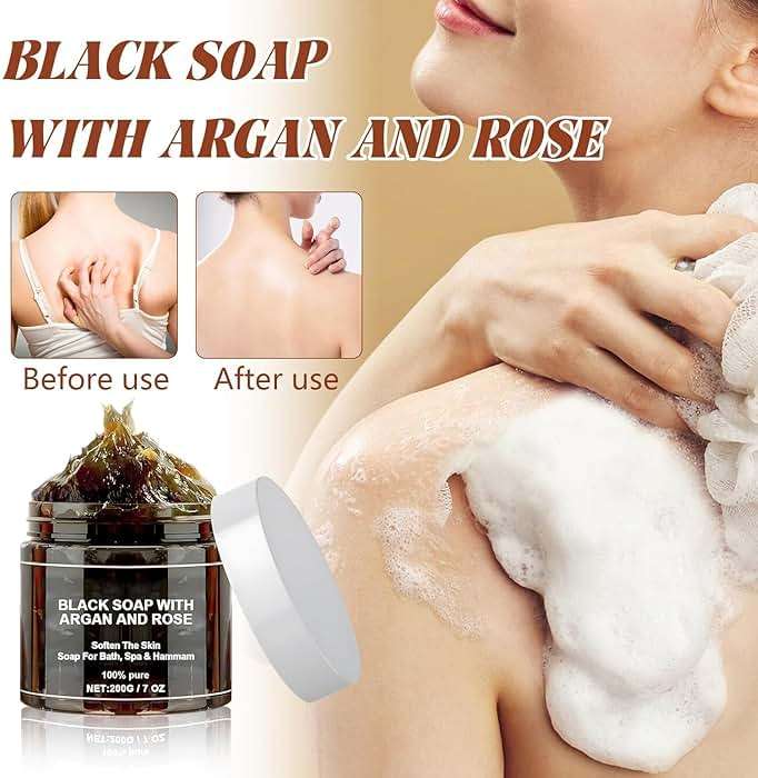 Dragon Honor Morocco Black Soap With Argan And Rose, Zawina Morocco Black Beldi Soap(200g/PCS, 2PCS) - Image 3
