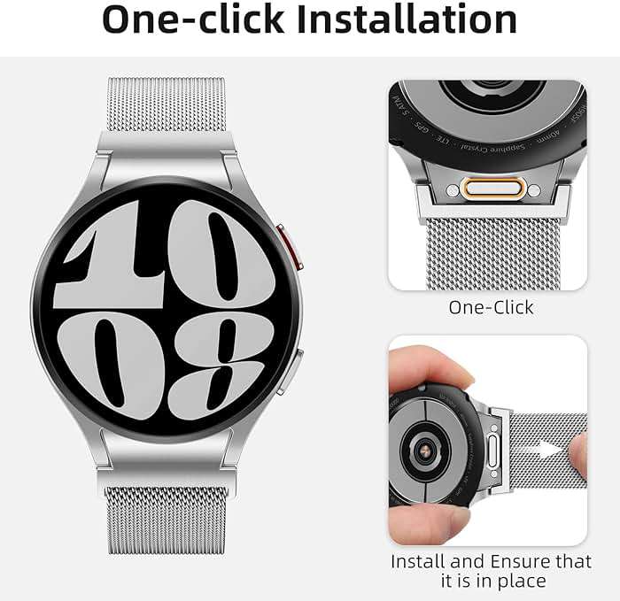 JKD No Gap One Click Metal Band Compatible with Samsung Galaxy Watch 7 6 5 4 FE 40mm 44mm, Galaxy Watch 6 4 Classic 47mm 43mm 42mm 46mm/Watch 5 Pro 45mm, 20mm Stainless Steel Mesh Wristband Women Men - Image 3