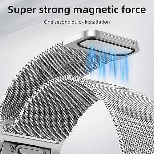 JKD No Gap One Click Metal Band Compatible with Samsung Galaxy Watch 7 6 5 4 FE 40mm 44mm, Galaxy Watch 6 4 Classic 47mm 43mm 42mm 46mm/Watch 5 Pro 45mm, 20mm Stainless Steel Mesh Wristband Women Men - Image 4