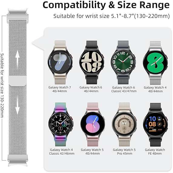 JKD No Gap One Click Metal Band Compatible with Samsung Galaxy Watch 7 6 5 4 FE 40mm 44mm, Galaxy Watch 6 4 Classic 47mm 43mm 42mm 46mm/Watch 5 Pro 45mm, 20mm Stainless Steel Mesh Wristband Women Men - Image 5