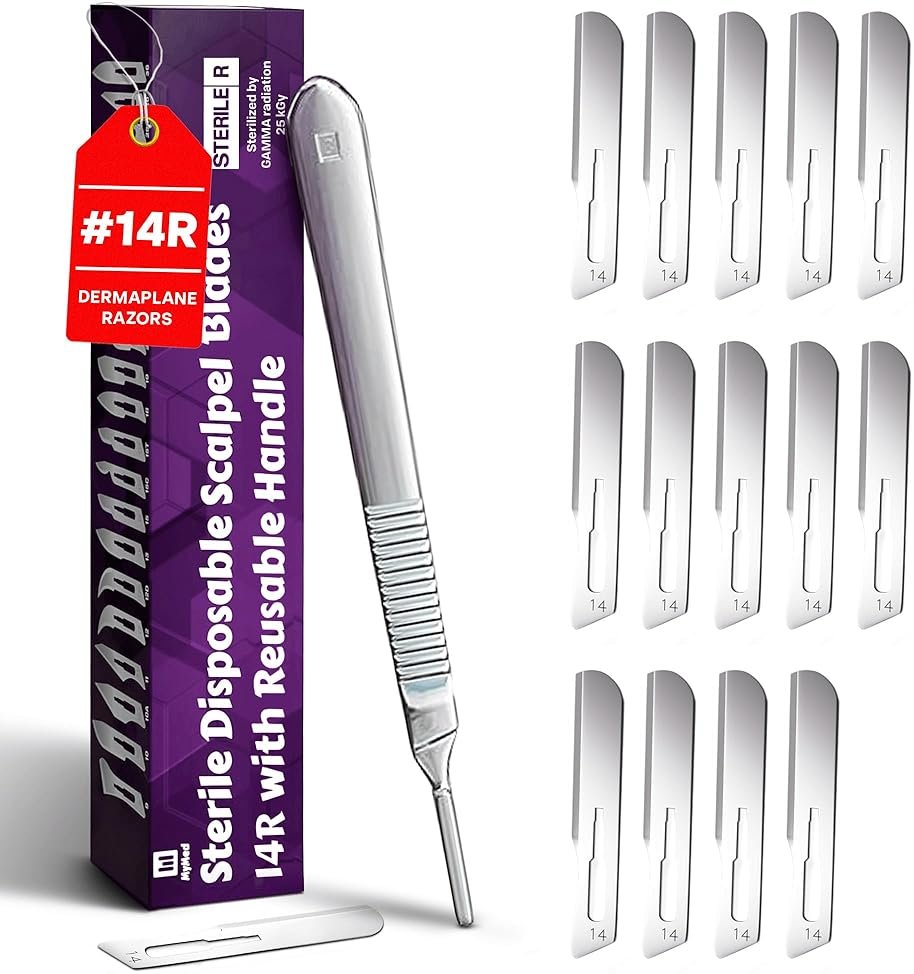 MyMed #14R Blades Dermaplaning Scalpels with Dermaplane Handle - Pack of 15 Dermaplane Razor for Women Face + Dermaplane Handle #3, Dermaplaning Tool for Face - Product Image