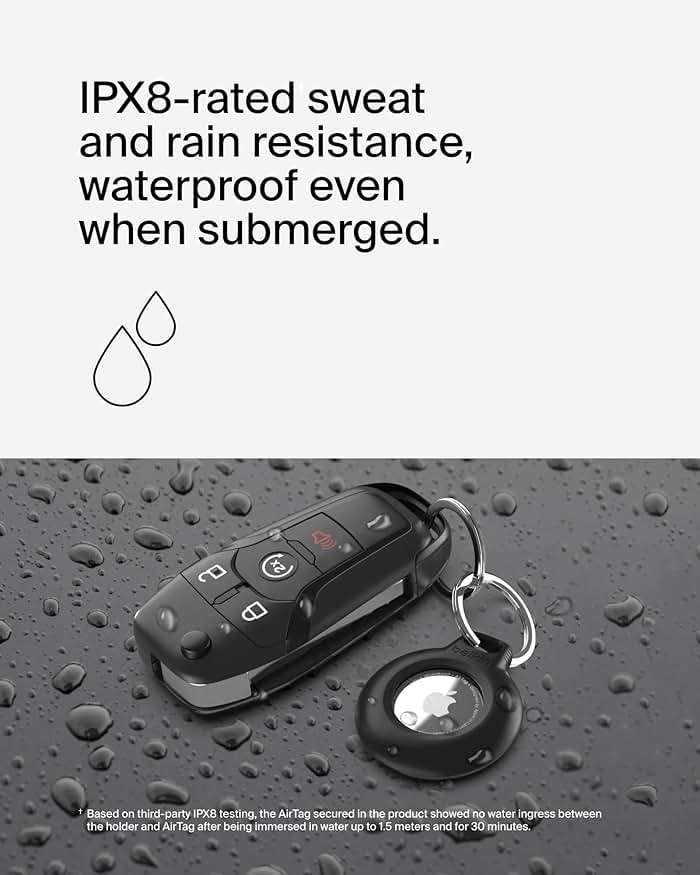 Belkin Waterproof Apple AirTag Secure Holder with Key Ring, Durable Scratch-Resistant AirTag Case, Protective AirTag Keychain Accessory for Keys, Pets, Luggage, Backpacks, and More - Black - Image 2