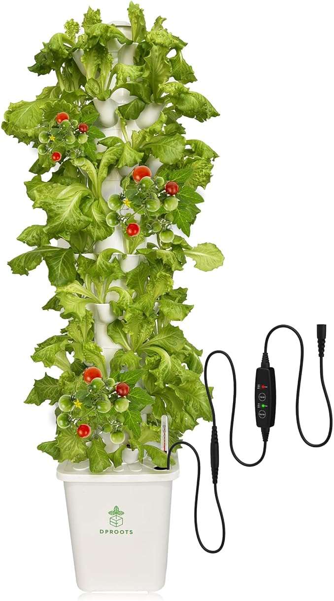 DPROOTS Hydroponic Tower Growing System,45 Pods Vertical Garden,Suitable for Indoor and Greenhouse, Grow Herbs and Vegetables,Houseplant Farming with Water Circulation and Automatic Timer - Image 1