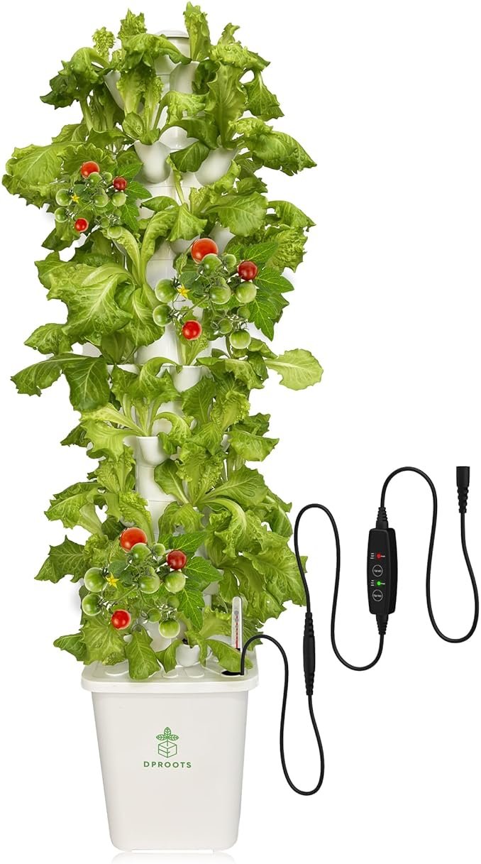 DPROOTS Hydroponic Tower Growing System,45 Pods Vertical Garden,Suitable for Indoor and Greenhouse, Grow Herbs and Vegetables,Houseplant Farming with Water Circulation and Automatic Timer - Product Image