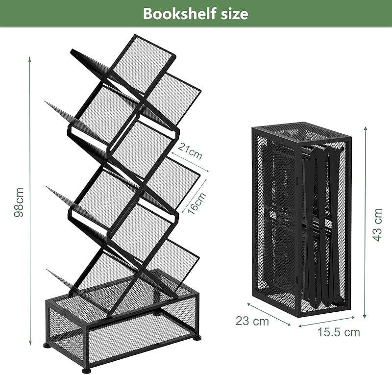 Gintan 9-Tier Space Saving Book Shelf with Storage,Bedroom Shelves Folding Bookshelves,No Installation Required Shelf Tree Metal Bookshelf for Living Room,Study,Home Office,Bed Room (Black) - Image 3