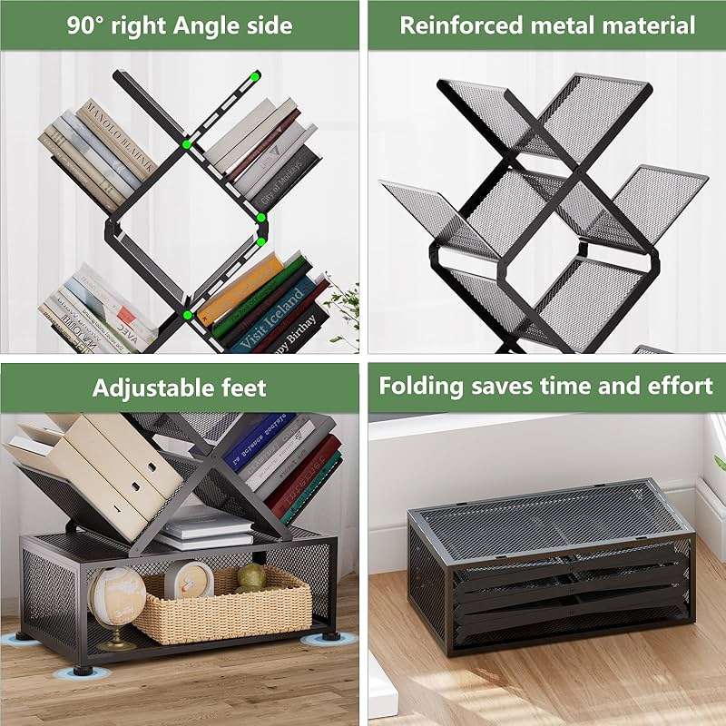 Gintan 9-Tier Space Saving Book Shelf with Storage,Bedroom Shelves Folding Bookshelves,No Installation Required Shelf Tree Metal Bookshelf for Living Room,Study,Home Office,Bed Room (Black) - Image 4
