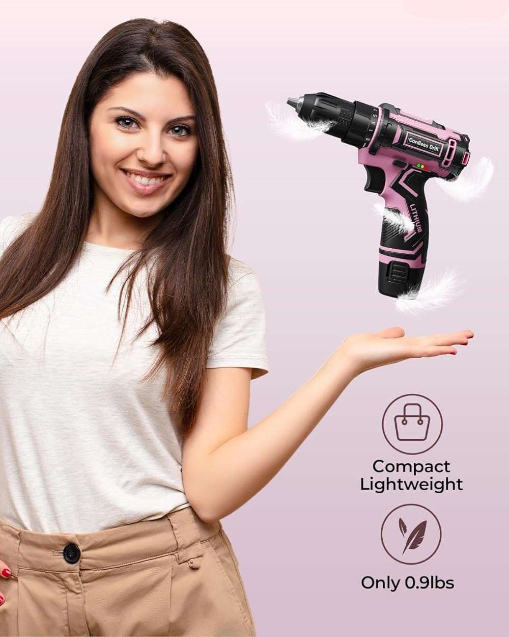 Pink Cordless Drill Set, Electric Power Drill for Women, Lightweight Electric Screwdriver Driver with Battery & Charger, 3/8" Keyless Chuck, Womens Tool Kit for Home DIY Projects - Image 2