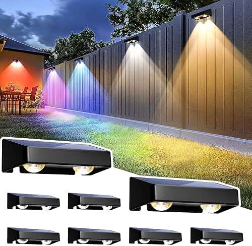 SOLPEX Solar Fence Lights Outdoor, 9 Fixed Colors & Color Changing Fence Solar Lights Outdoor Waterproof IP65, LED Deck Lighting for Halloween Backyard Wall Step Patio Railing Pool Porch (8 Pack) - Image 1