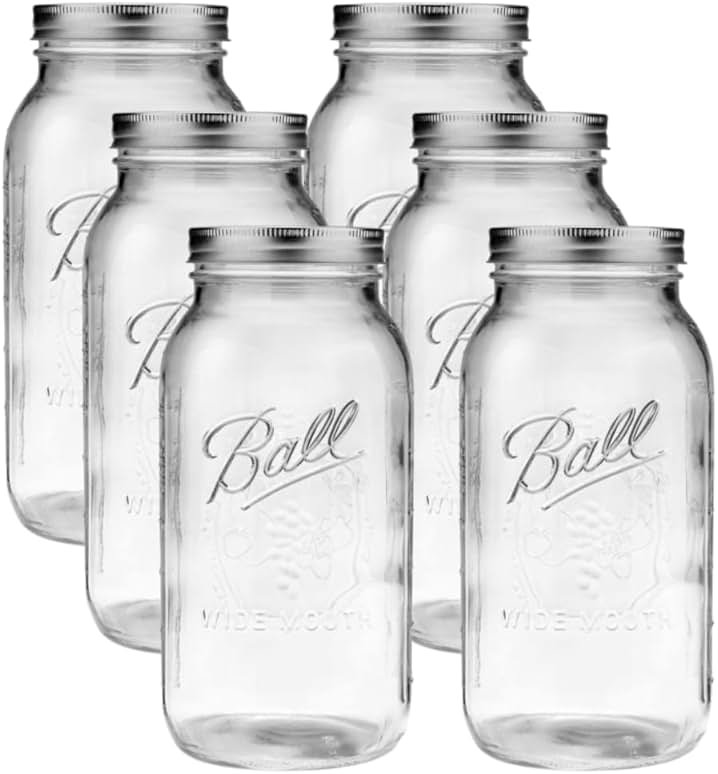 Ball - 64oz Wide Mouth Jars with Lids & Bands 6 Pack Jars | Half Gallon Large Glass Mason Jar for Food Storage with airtight Lid, 0.5 Gallon Glass Jar with Lid and Bands, Set of 6 - Product Image