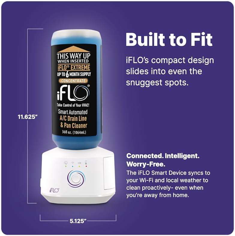 iFLO® Smart A/C Drain Line and Drain Pan Cleaner for HVAC System, Clog-Free, Easy Installation & App-Controlled Air Conditioner Maintenance, Includes 36oz Cleaner Cartridge Concentrate, 6 Month Supply - Image 7