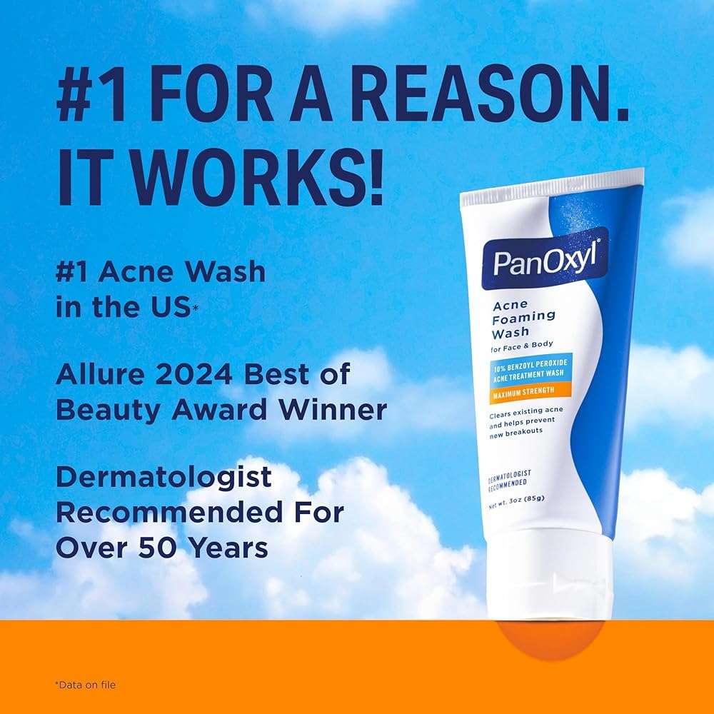 PanOxyl Acne Foaming Wash for face & body Benzoyl Peroxide 10% Maximum Strength Antimicrobial, 3 oz. - Travel Size - Image 3