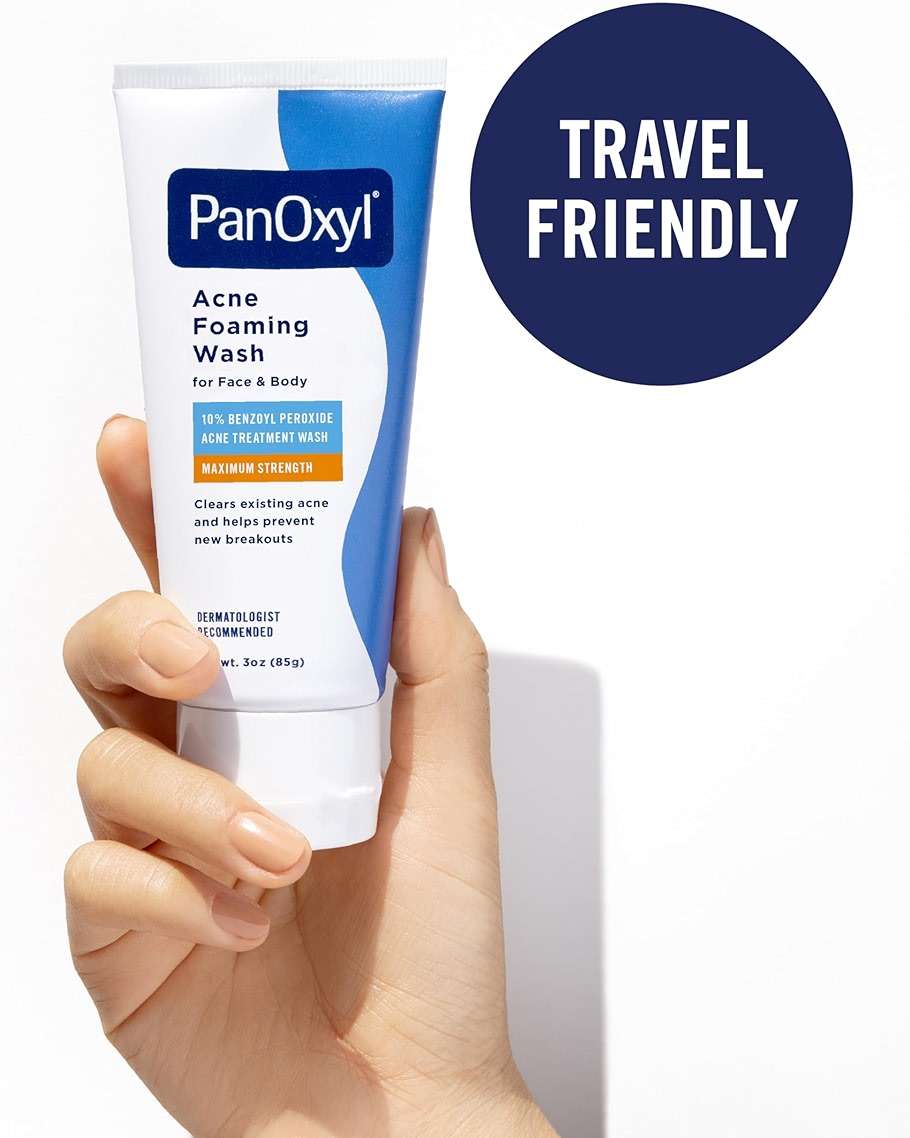 PanOxyl Acne Foaming Wash for face & body Benzoyl Peroxide 10% Maximum Strength Antimicrobial, 3 oz. - Travel Size - Image 5