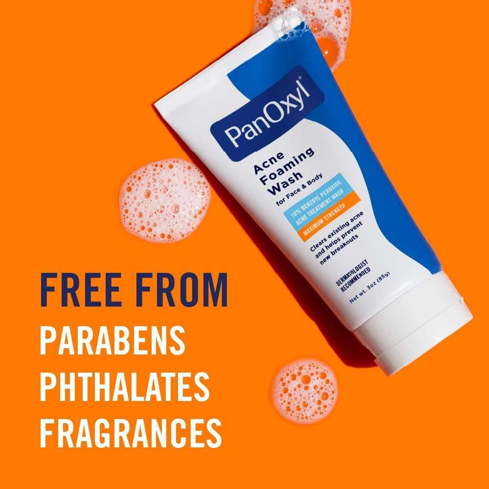 PanOxyl Acne Foaming Wash for face & body Benzoyl Peroxide 10% Maximum Strength Antimicrobial, 3 oz. - Travel Size - Image 6