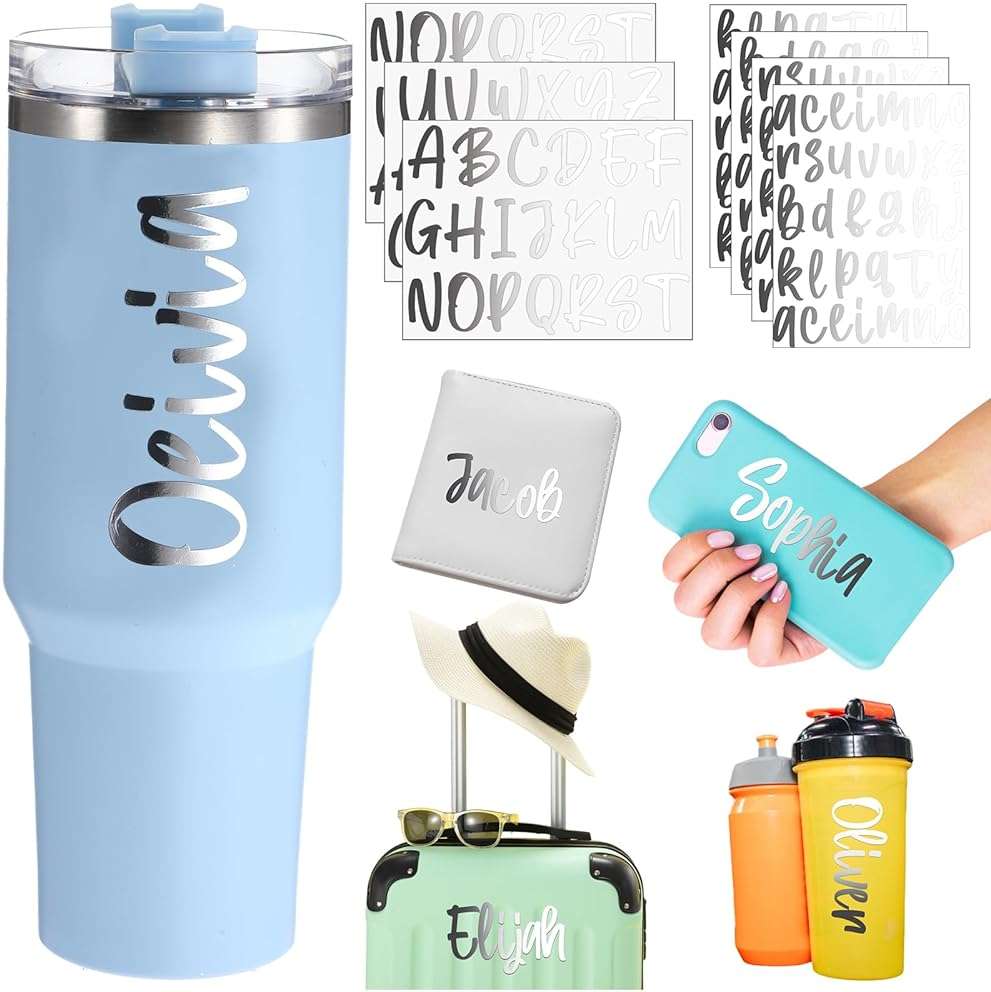 Humyoun 6 Sheets UV DTF Cup Wrap Name Stickers for Water Bottles Waterproof Custom Vinyl Decals Personalized Lettering Gift Stickers for 14-40oz Tumbler Cups Mugs DIY Craft (Silver) - Image 1