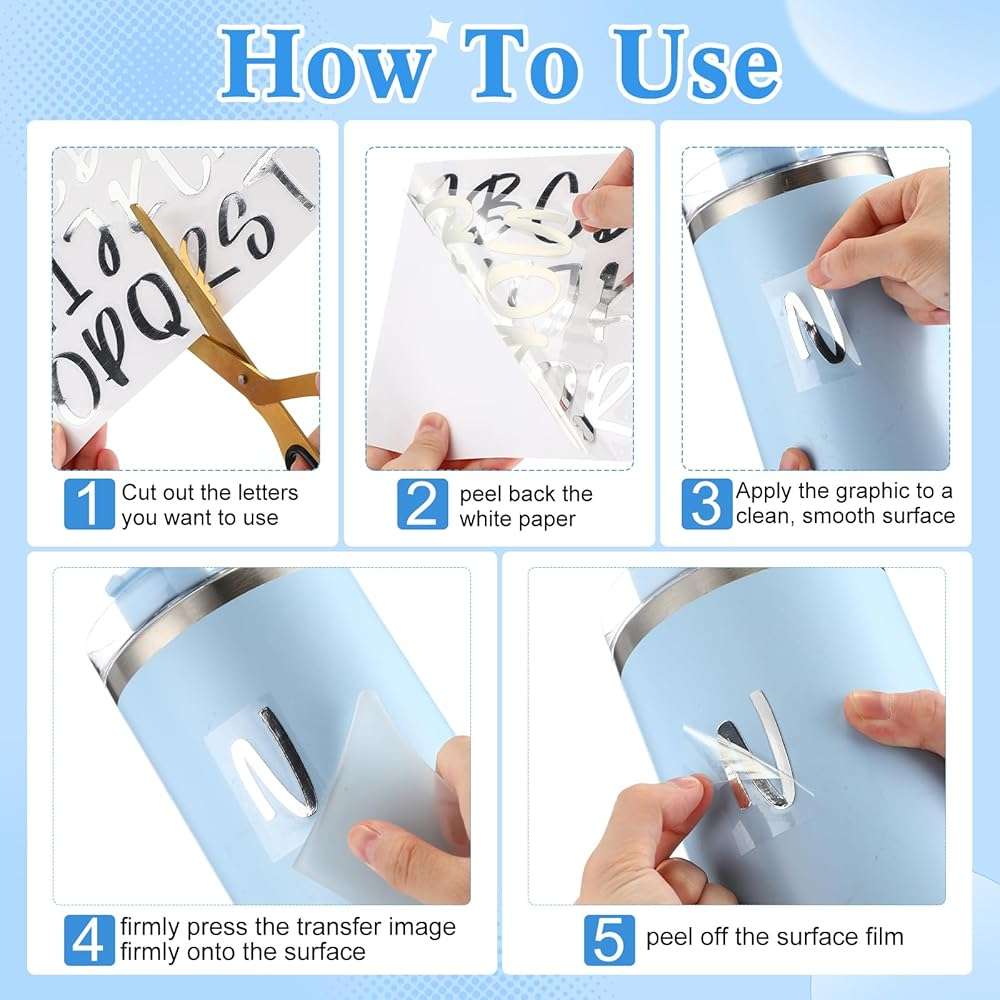 Humyoun 6 Sheets UV DTF Cup Wrap Name Stickers for Water Bottles Waterproof Custom Vinyl Decals Personalized Lettering Gift Stickers for 14-40oz Tumbler Cups Mugs DIY Craft (Silver) - Image 2