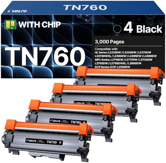 TN-760 - TN760 Toner for Brother Printer - Replacement for Brother TN760 TN-760 TN730 TN-730 Toner Compatible with MFC-L2750DW HL-L2370DW MFC-L2710DW HL-L2350DW HL-L2390DW DCP-L2550DW Printer(4 Black) - Product Image
