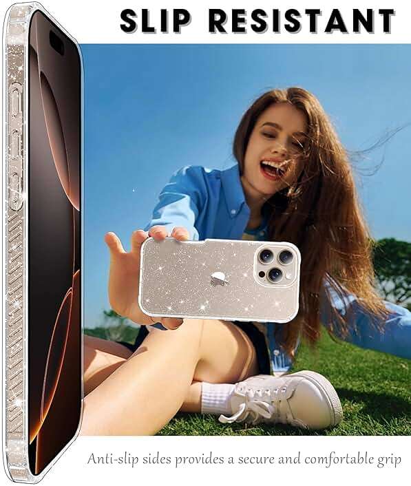 MIODIK Compatible with iPhone 16 Pro Case Clear Glitter, with Screen Protector + Camera Lens Protector, Shockproof Protective Phone Case, Women Girl Cover for iPhone 16Pro 6.3" - Sparkle Clear - Image 3