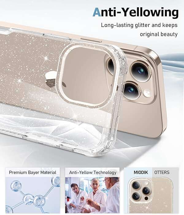 MIODIK Compatible with iPhone 16 Pro Case Clear Glitter, with Screen Protector + Camera Lens Protector, Shockproof Protective Phone Case, Women Girl Cover for iPhone 16Pro 6.3" - Sparkle Clear - Image 4
