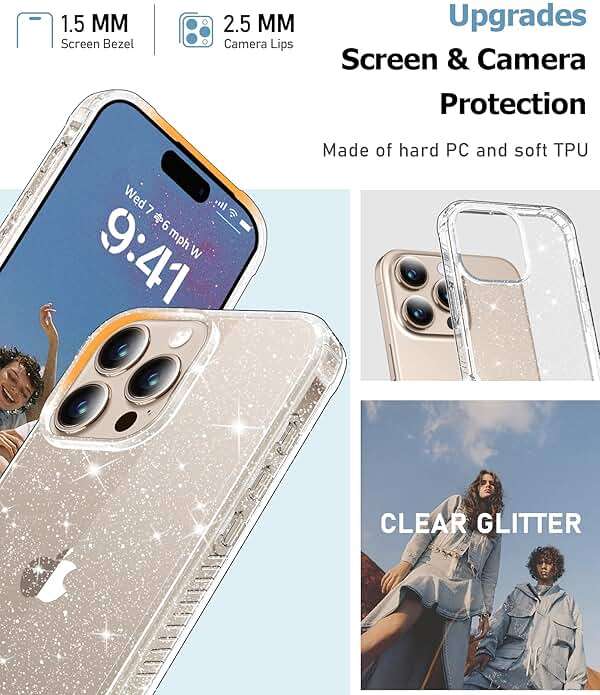 MIODIK Compatible with iPhone 16 Pro Case Clear Glitter, with Screen Protector + Camera Lens Protector, Shockproof Protective Phone Case, Women Girl Cover for iPhone 16Pro 6.3" - Sparkle Clear - Image 5