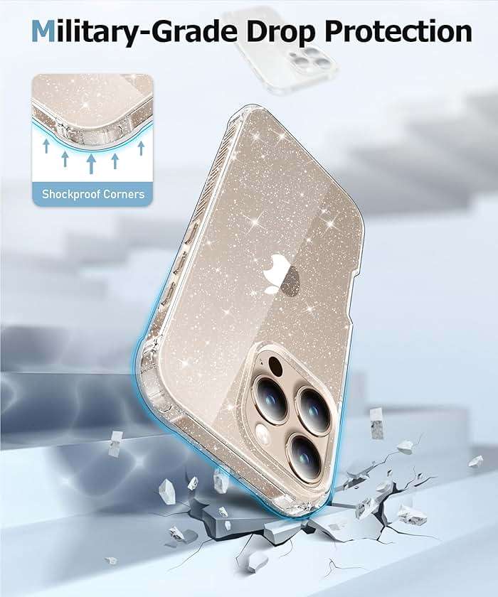 MIODIK Compatible with iPhone 16 Pro Case Clear Glitter, with Screen Protector + Camera Lens Protector, Shockproof Protective Phone Case, Women Girl Cover for iPhone 16Pro 6.3" - Sparkle Clear - Image 6