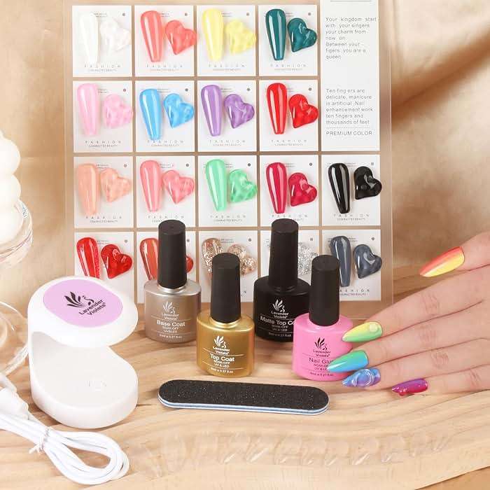 LAVENDER VIOLETS Gel Nail Kit 240 Pcs Short Almond Nail Tips Extension, 21 Gel Colors with Portable U V Light, Nail Glue Base/Glossy/Matte Top Coat for Women Girls VC17 - Image 3