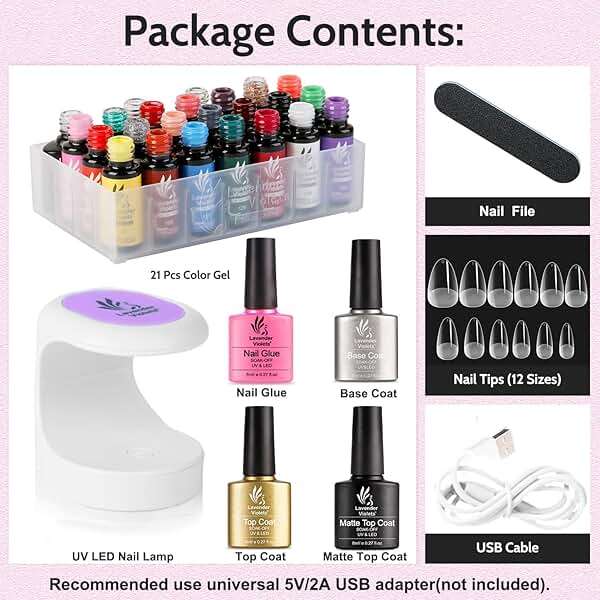 LAVENDER VIOLETS Gel Nail Kit 240 Pcs Short Almond Nail Tips Extension, 21 Gel Colors with Portable U V Light, Nail Glue Base/Glossy/Matte Top Coat for Women Girls VC17 - Image 4